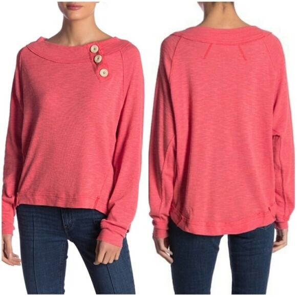 Free People Don't Forget Me Side Pink Thermal Button Long Sleeve Top Size Small - Picture 1 of 8